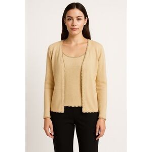 ST. JOHN Vintage 70s Santana Knit Gold Trimmed Cardigan Sweater Tank Set